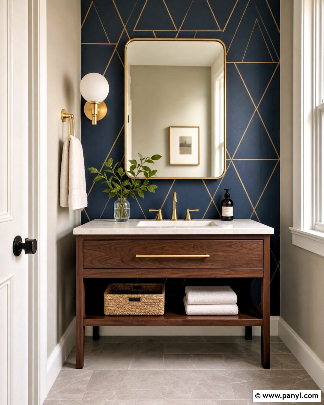 Gold And Navy Triangle Wall Powder Room - 20 triangle painted wall ideas