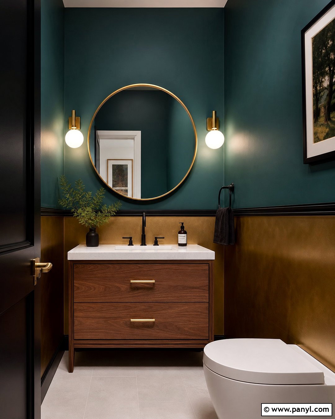 Gold And Teal Powder Room - 30 Golden Wall Paint Ideas