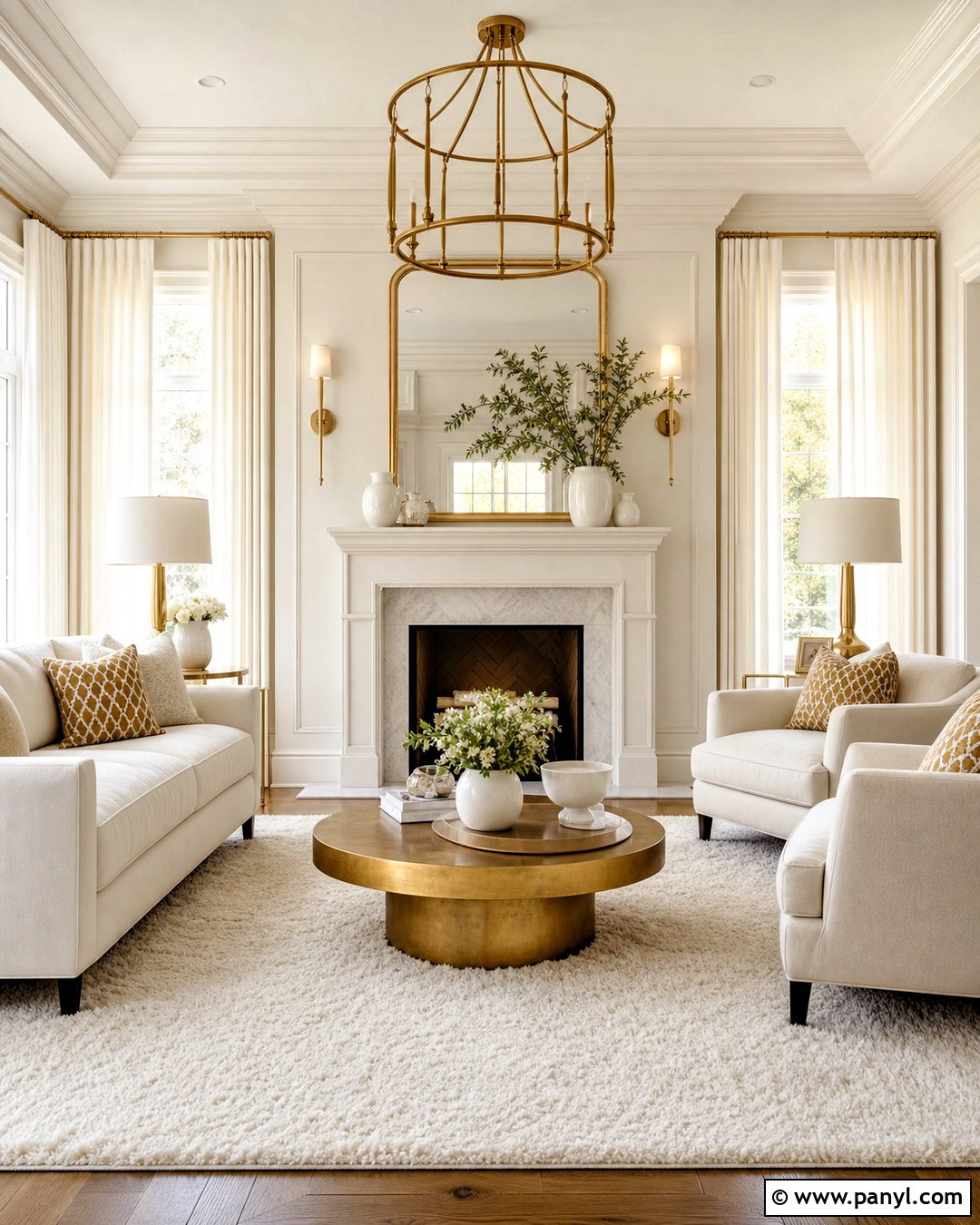 Gold And White Living Room With Fireplace - 20 gold and white living room ideas