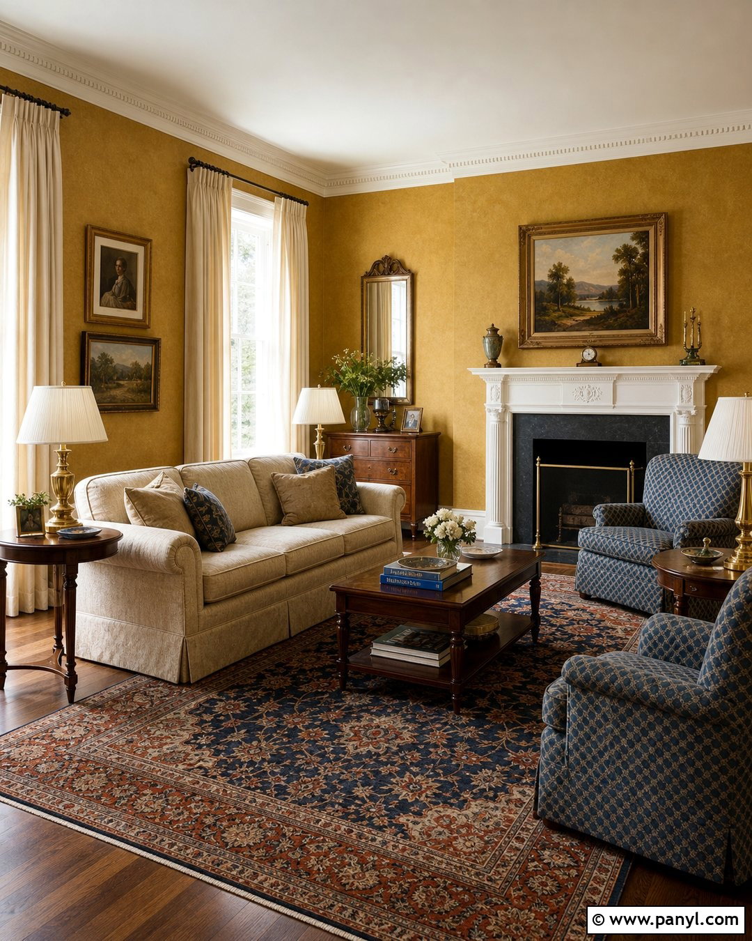 Gold And White Traditional Living Room - 30 Golden Wall Paint Ideas