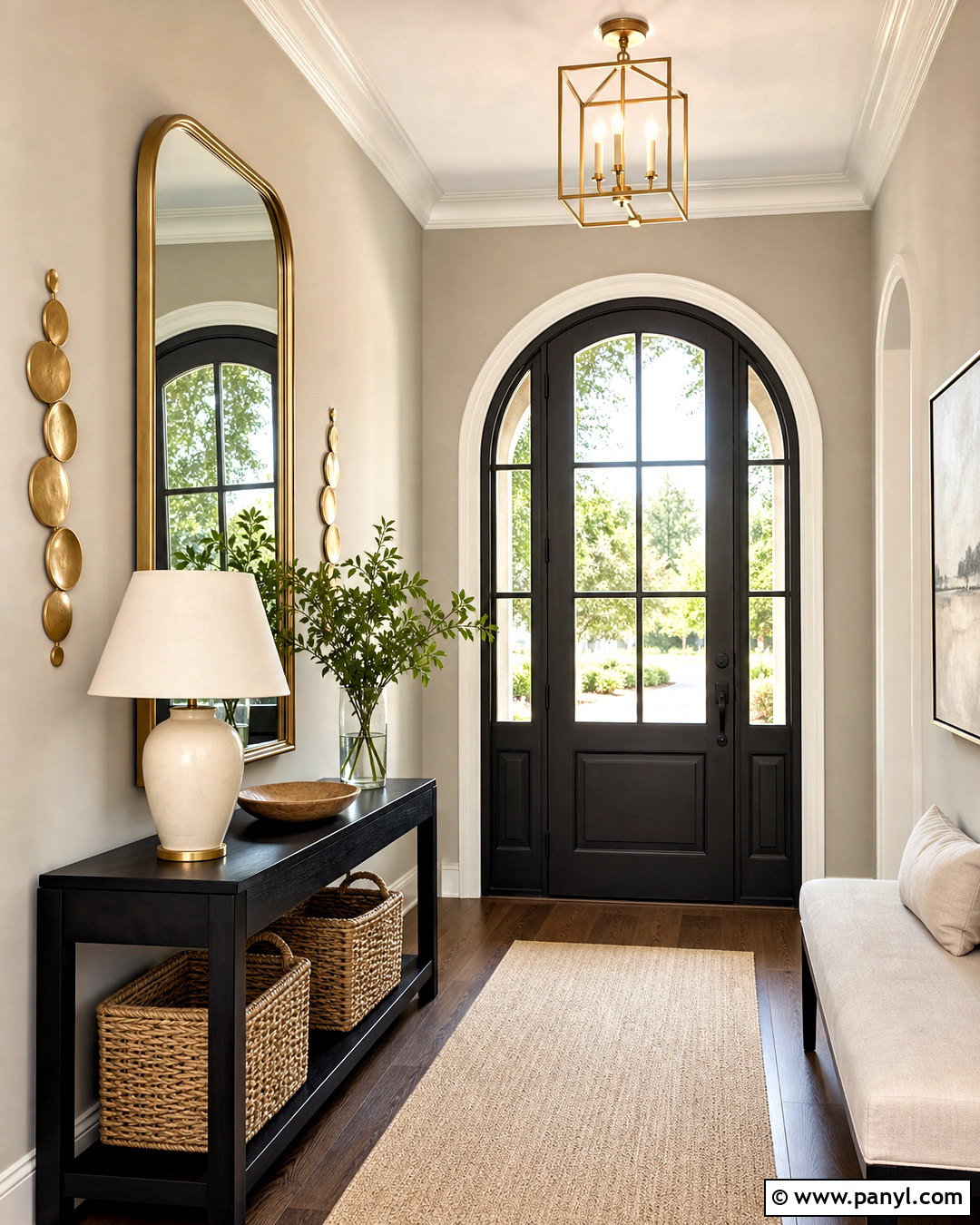 Gold Arched Mirror Wall - 20 golden wall decor ideas
