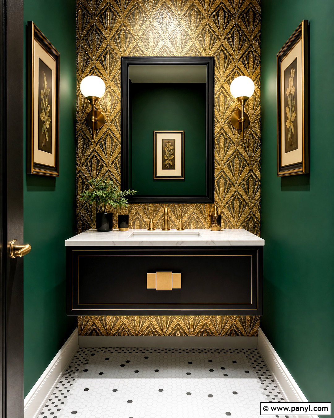 Gold Art Deco Sparkly Wall Powder Room - 20 sparkly walls