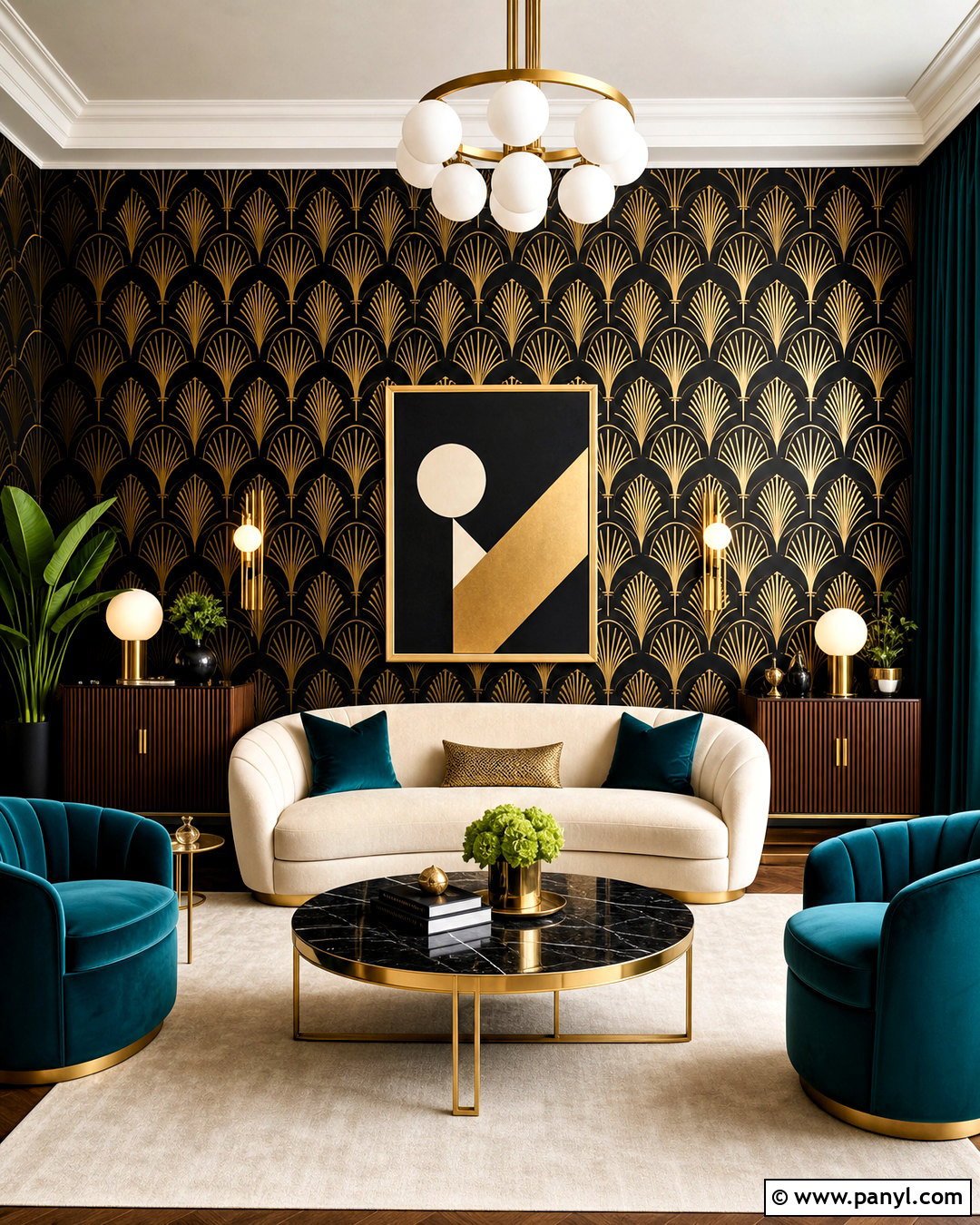 Gold Art Deco Wallpaper Living Room - 20 gold wallpaper living room ideas