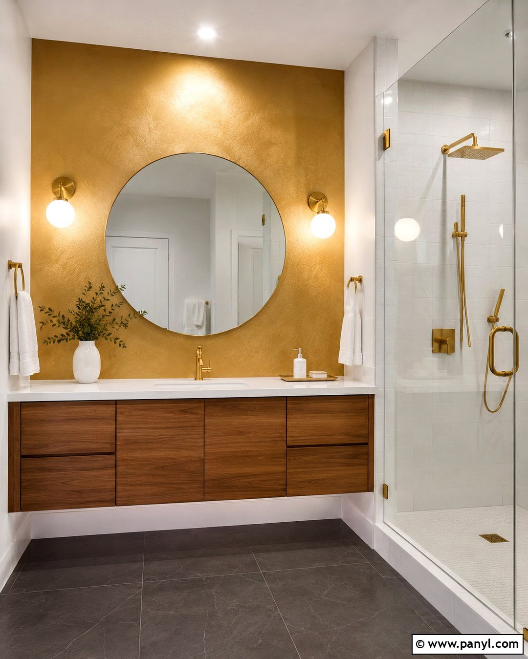 Gold Bathroom Accent Wall - 20 Gold Paint Bathroom Ideas