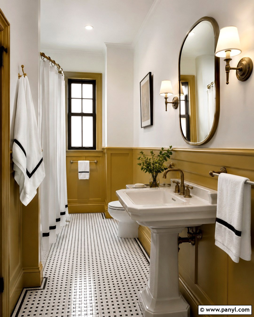 Gold Bathroom Wainscoting - 20 Gold Paint Bathroom Ideas
