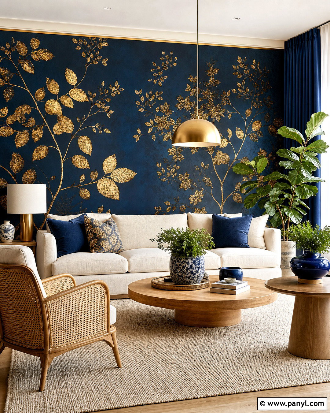 Gold Botanical Accent Wall - 20 gold accent wall ideas