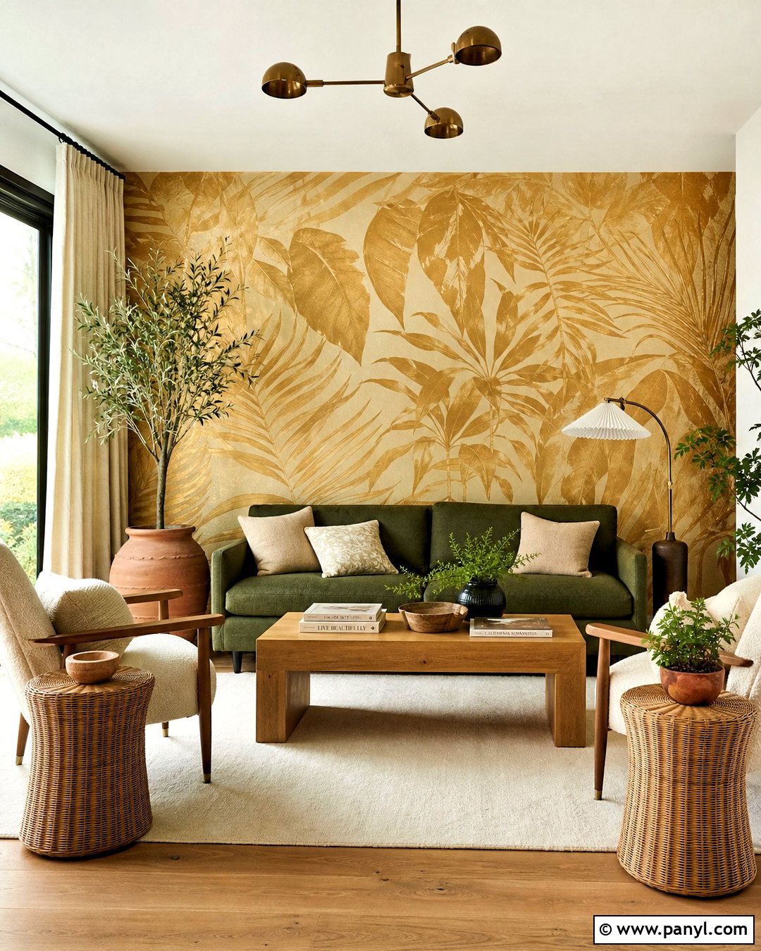 Gold Botanical Wallpaper Living Room - 20 gold wallpaper living room ideas