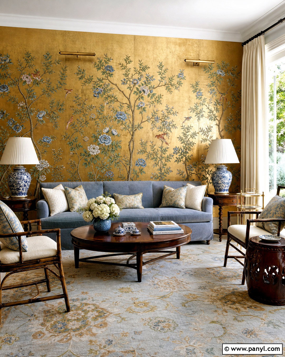 Gold Chinoiserie Wallpaper Living Room - 20 gold wallpaper living room ideas