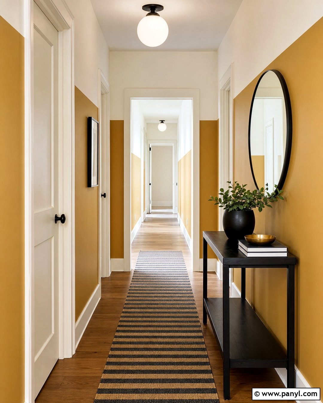 Gold Color Block Hallway Walls - 30 Golden Wall Paint Ideas