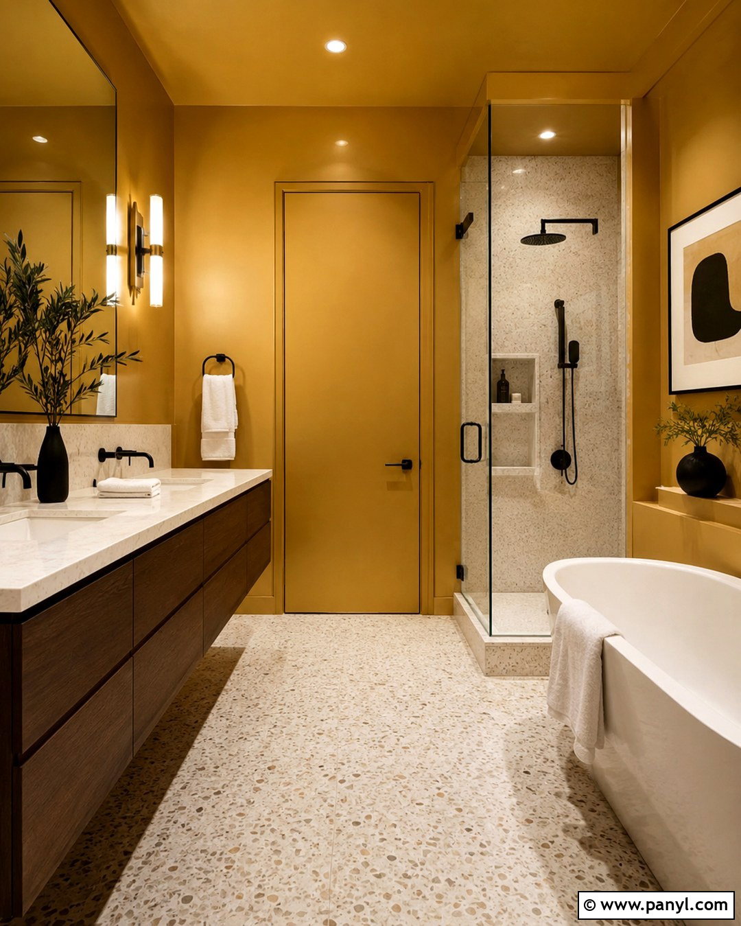 Gold Color Drenched Bathroom - 20 Gold Paint Bathroom Ideas