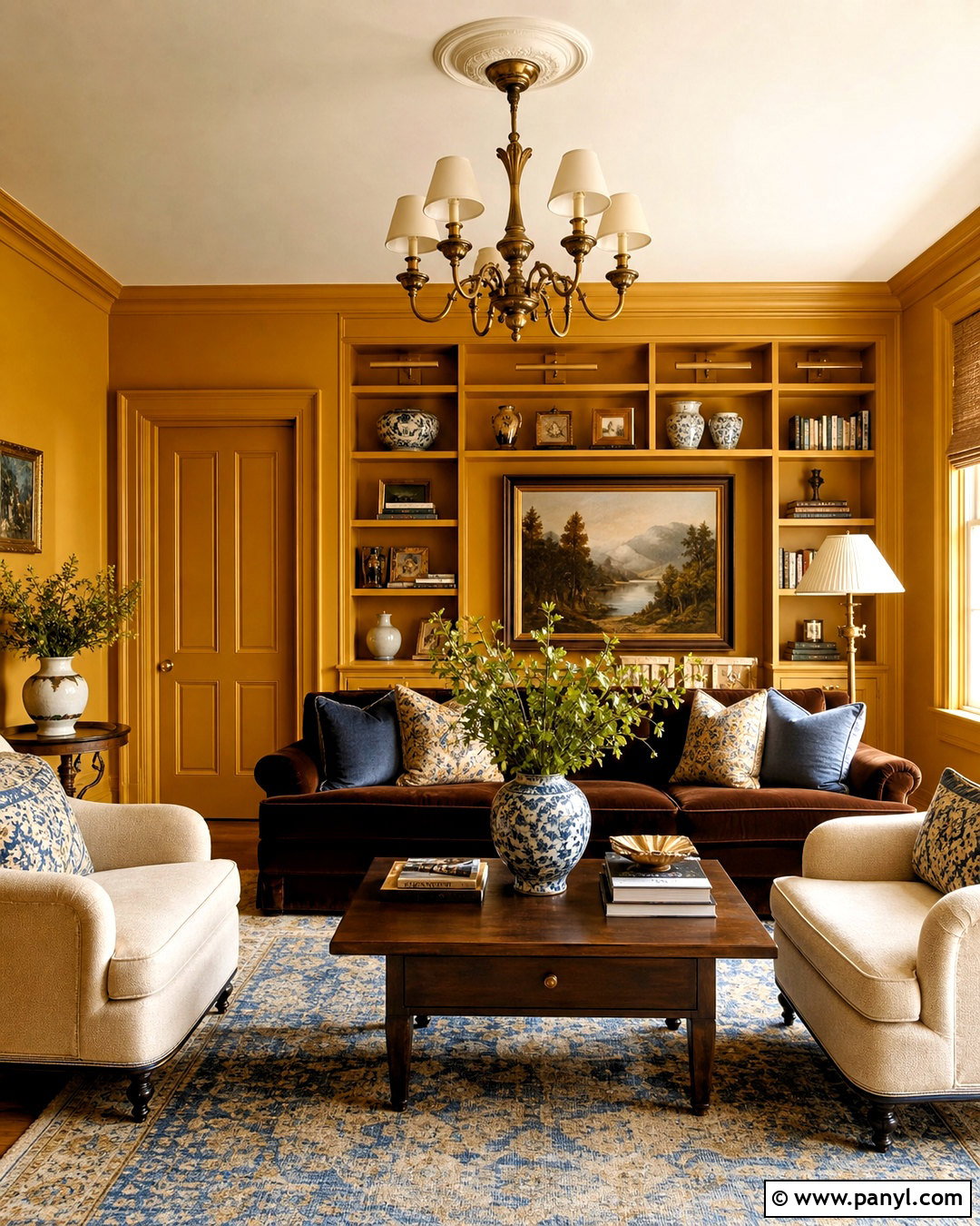 Gold Color Drenched Living Room - 20 gold wall paint living room ideas