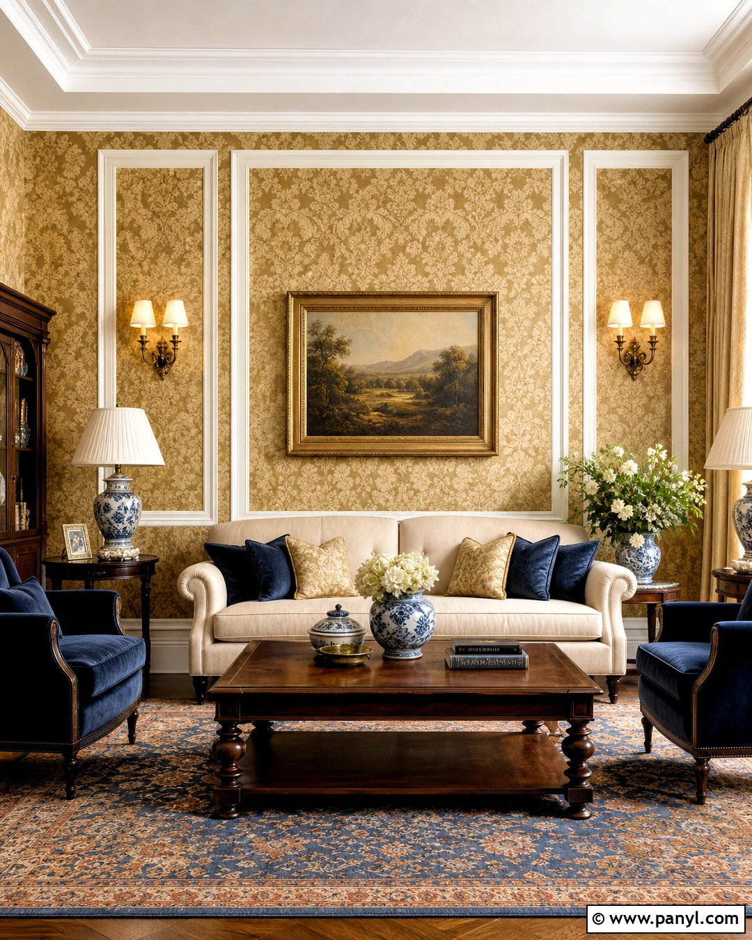 Gold Damask Wallpaper Living Room - 20 gold wallpaper living room ideas