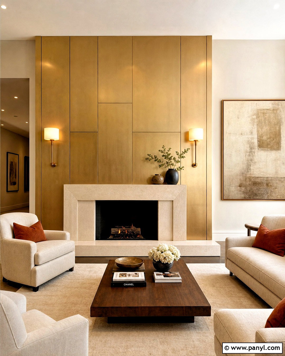 Gold Fireplace Feature Wall - 20 gold feature wall ideas