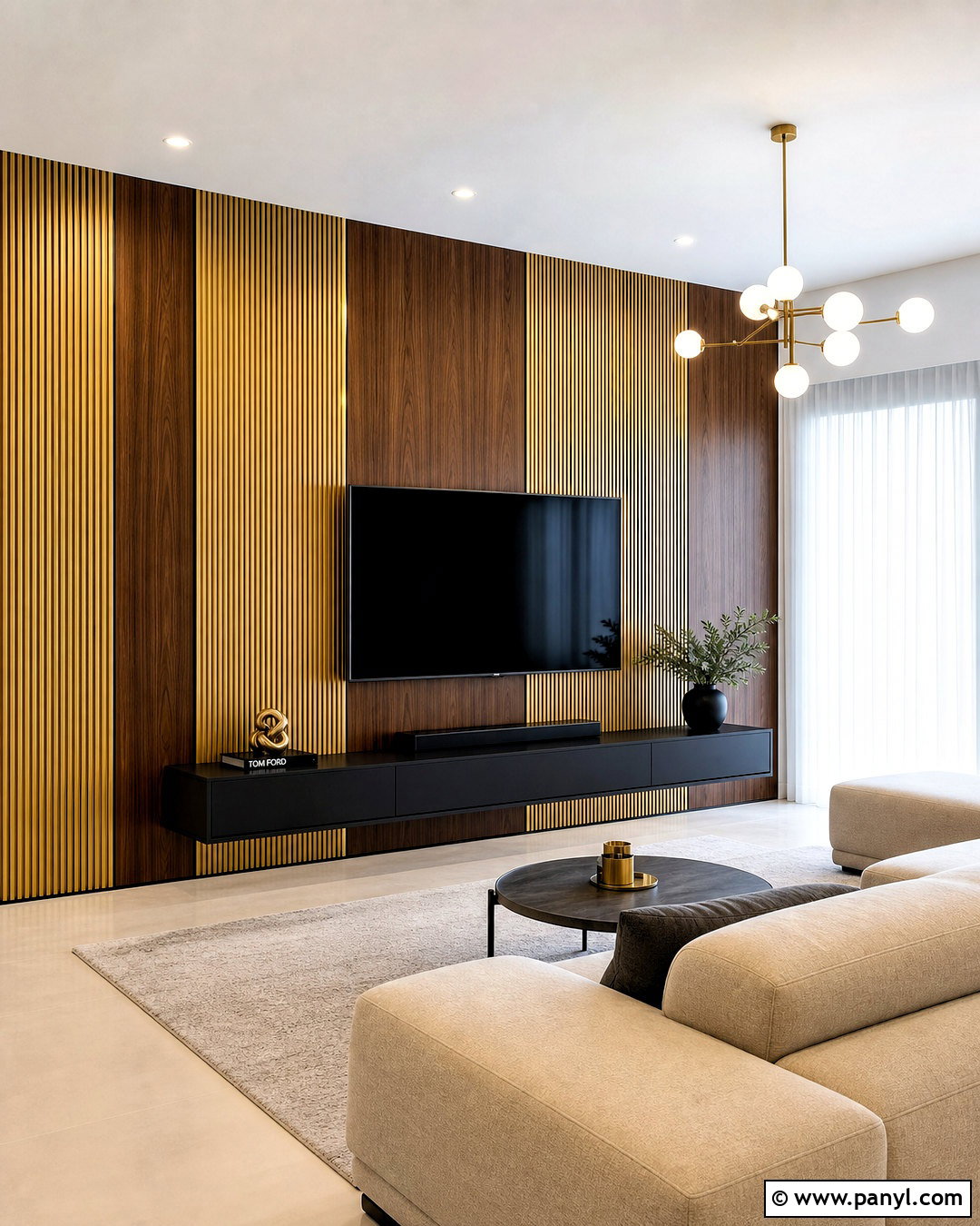 Gold Fluted Panel Accent Wall - 20 gold accent wall ideas