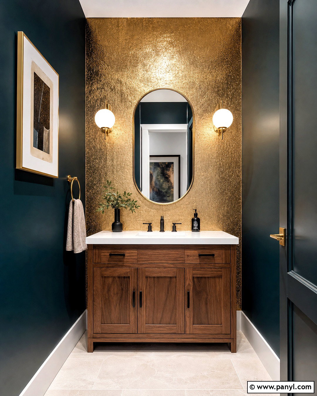 Gold Foil Powder Room Wall - 20 gold shimmer wall ideas