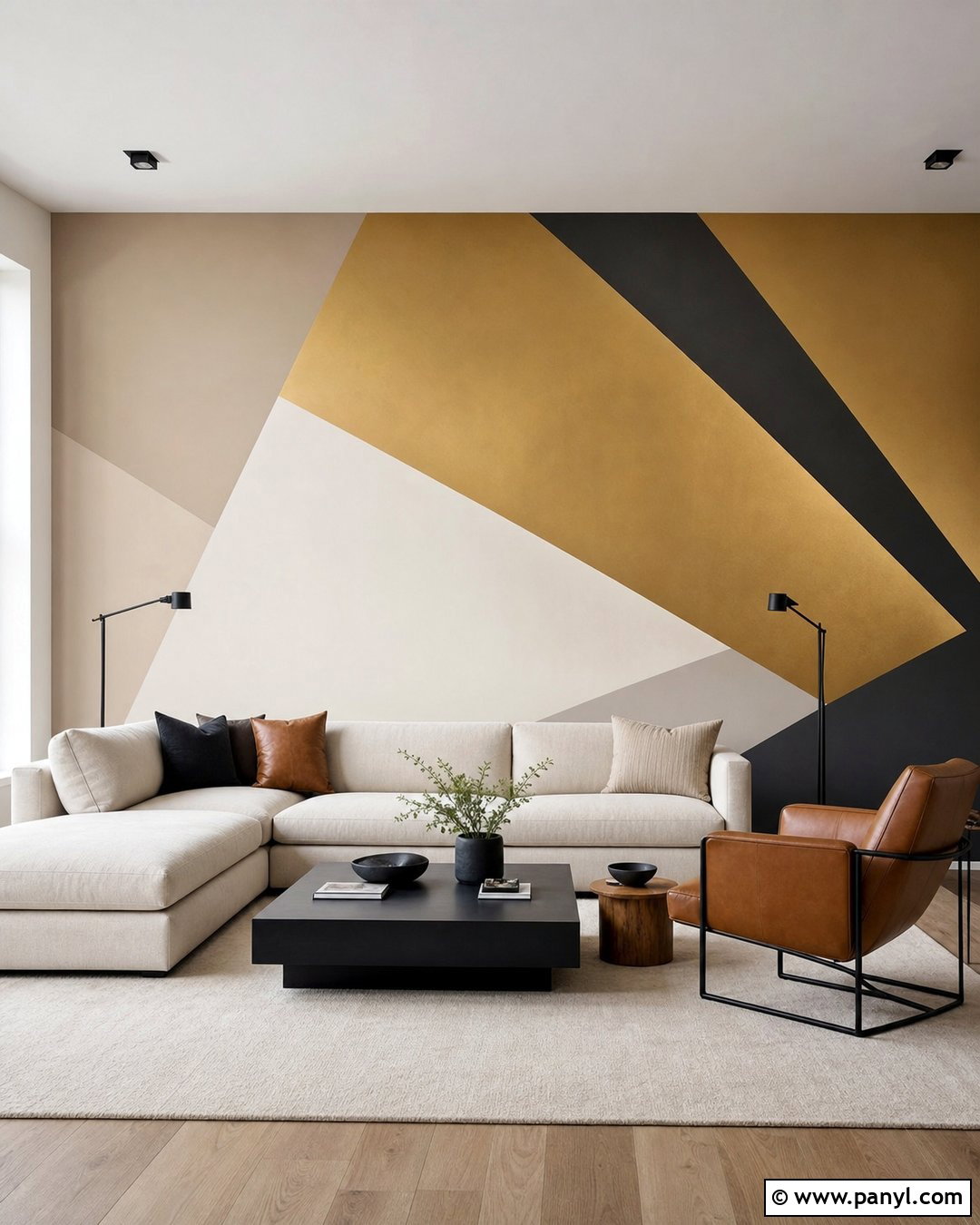 Gold Geometric Accent Wall - 30 Golden Wall Paint Ideas
