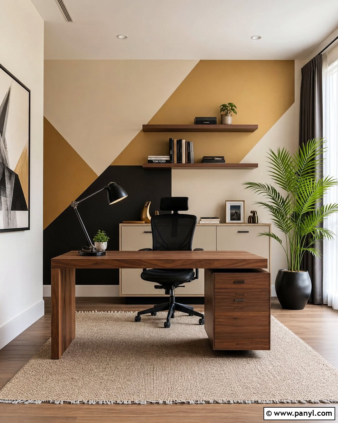 Gold Geometric Home Office - 25 Gold Wall Color Ideas