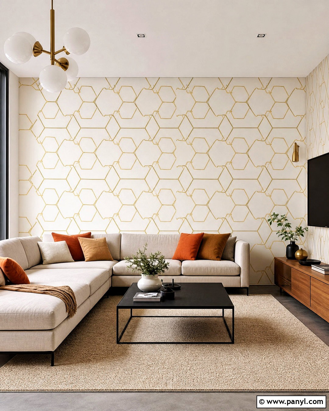 Gold Geometric Wallpaper Living Room - 20 gold wallpaper living room ideas