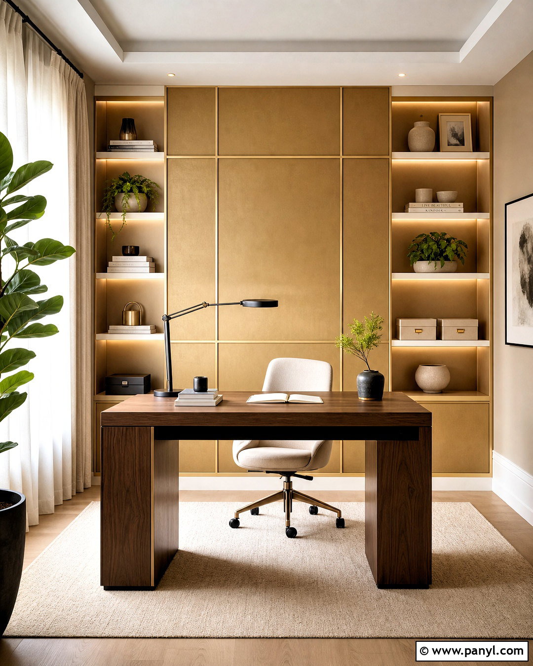 Gold Home Office Feature Wall - 20 gold feature wall ideas