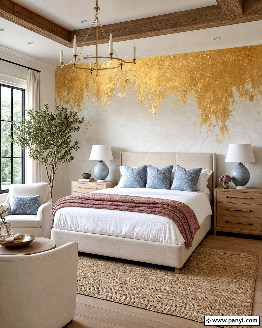 Gold Leaf Bedroom Headboard Wall - 20 gold leaf wall ideas