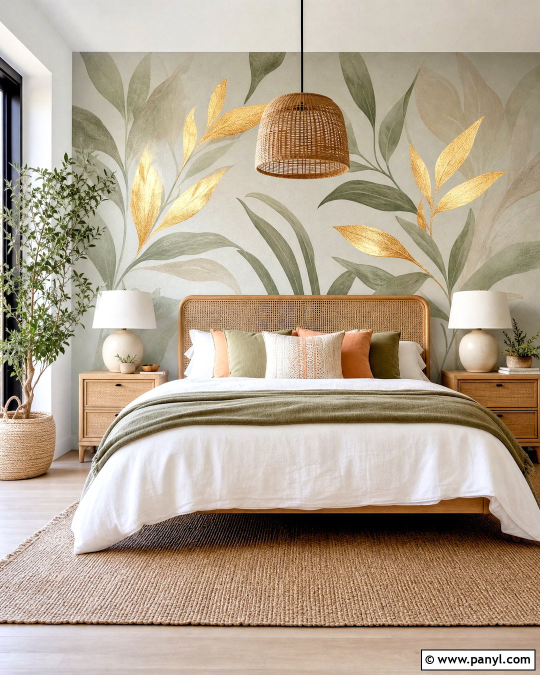 Gold Leaf Botanical Wall Mural - 20 gold leaf wall ideas