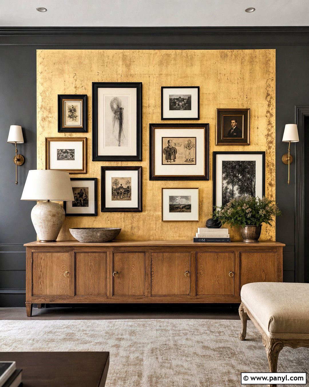 Gold Leaf Gallery Wall Backdrop - 20 gold leaf wall ideas