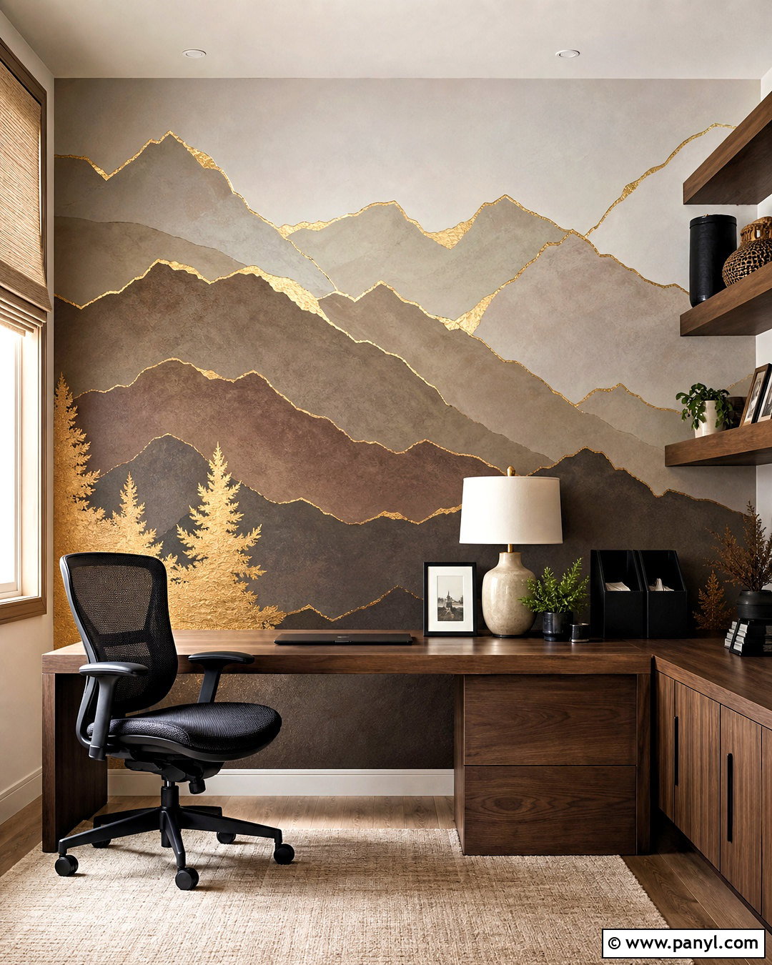 Gold Leaf Mountain Wall Mural - 20 gold leaf wall ideas