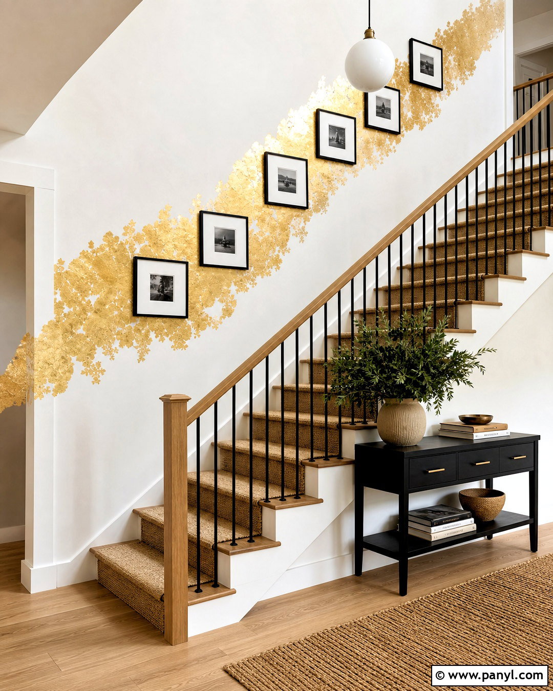Gold Leaf Staircase Wall - 20 gold leaf wall ideas