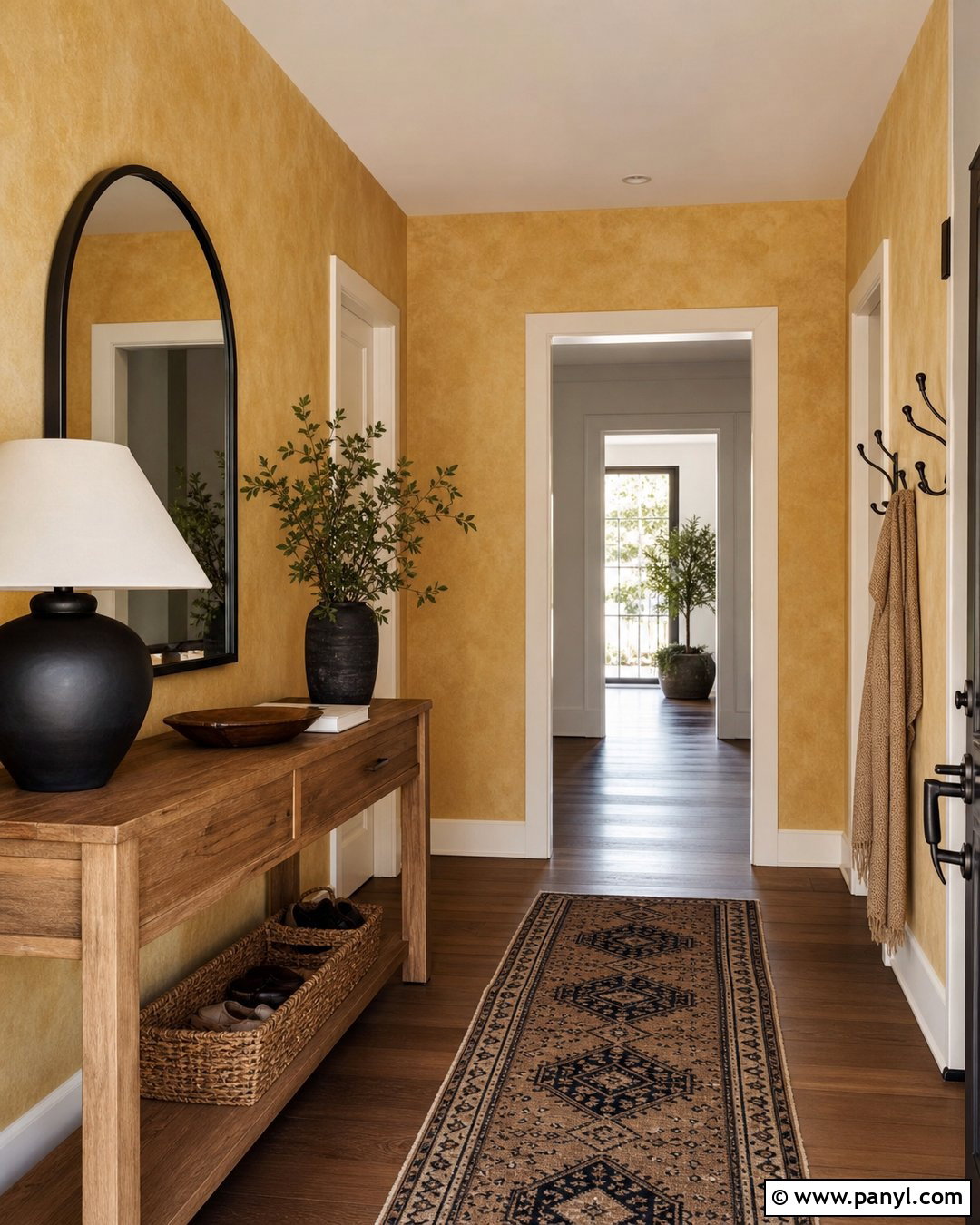 Gold Limewash Entryway Walls - 30 Golden Wall Paint Ideas