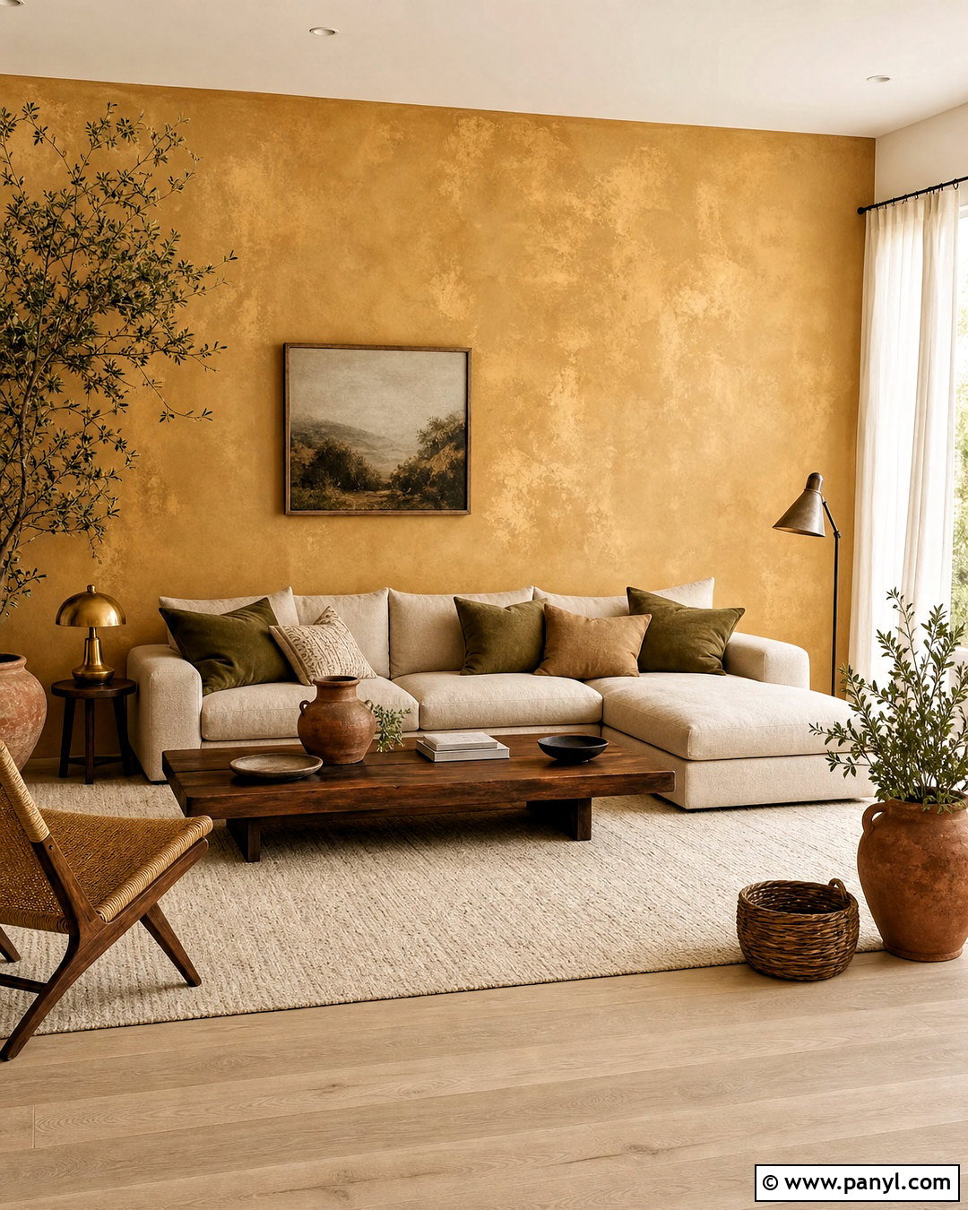Gold Limewash Feature Wall - 20 gold feature wall ideas