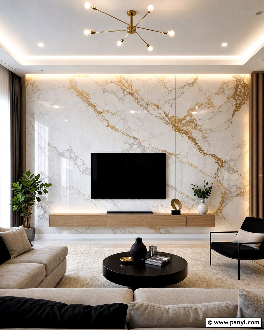 Gold Marble Accent Wall - 20 gold accent wall ideas