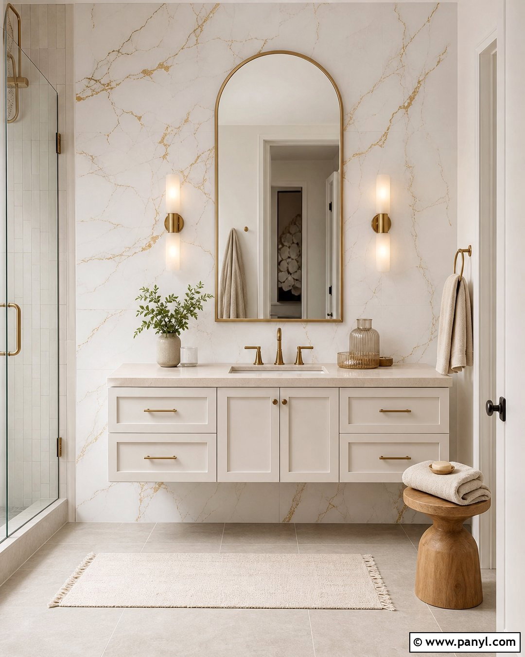 Gold Marble Vein Accent Wall - 20 Metallic Accent Wall Bathroom Ideas