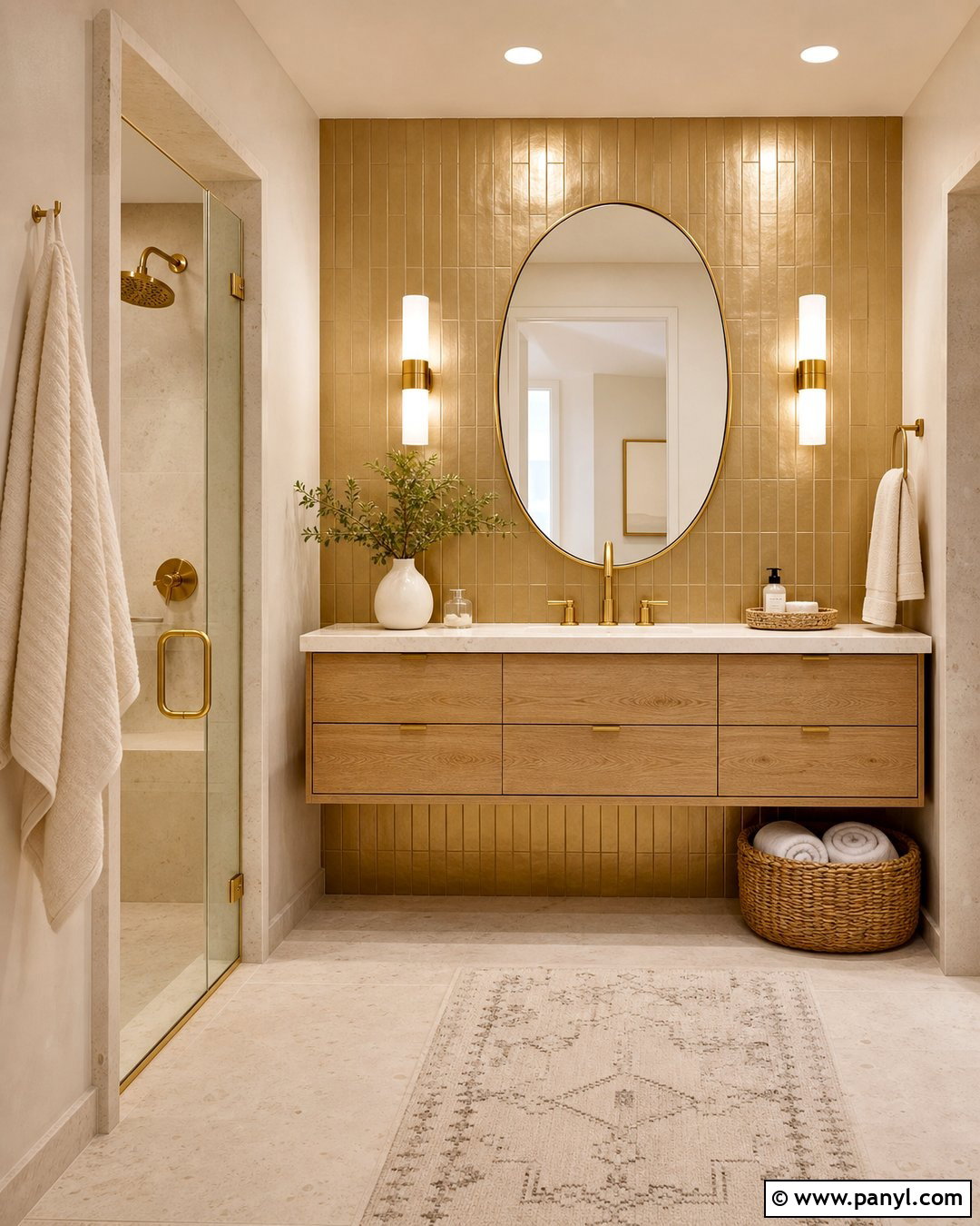 Gold Metallic Tile Accent Wall - 20 Metallic Accent Wall Bathroom Ideas