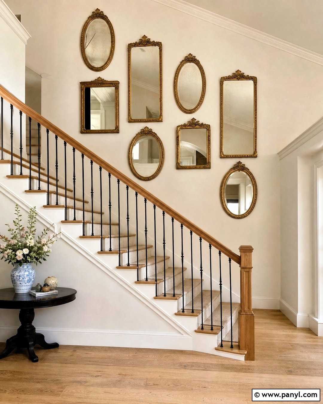 Gold Mirror Staircase Wall - 20 golden mirror wall ideas