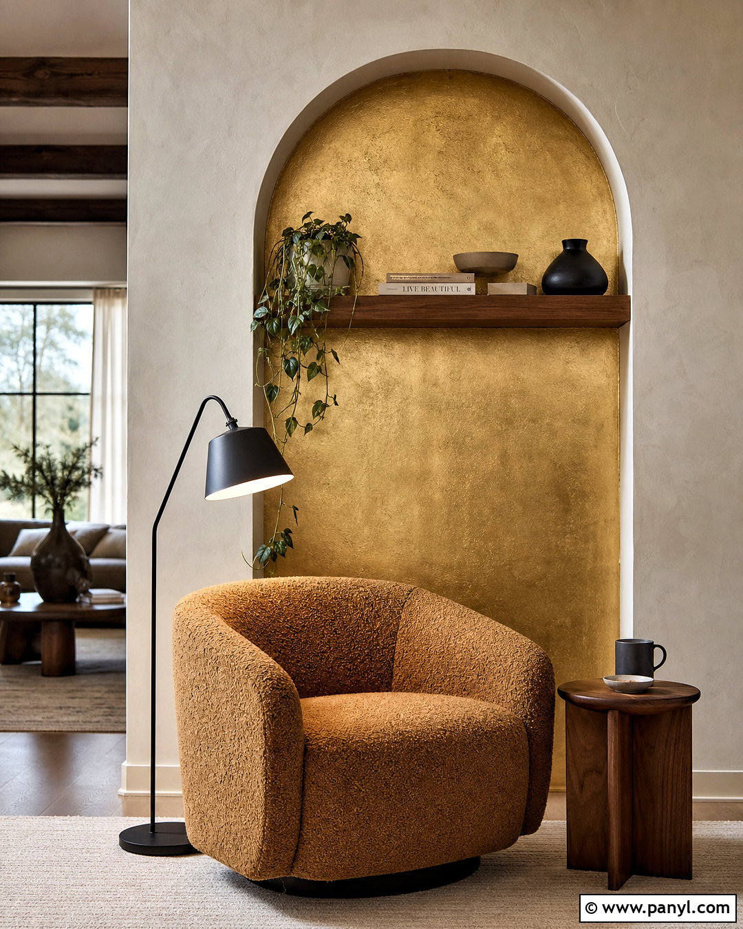 Gold Shimmer Arched Wall Niche - 20 gold shimmer wall ideas