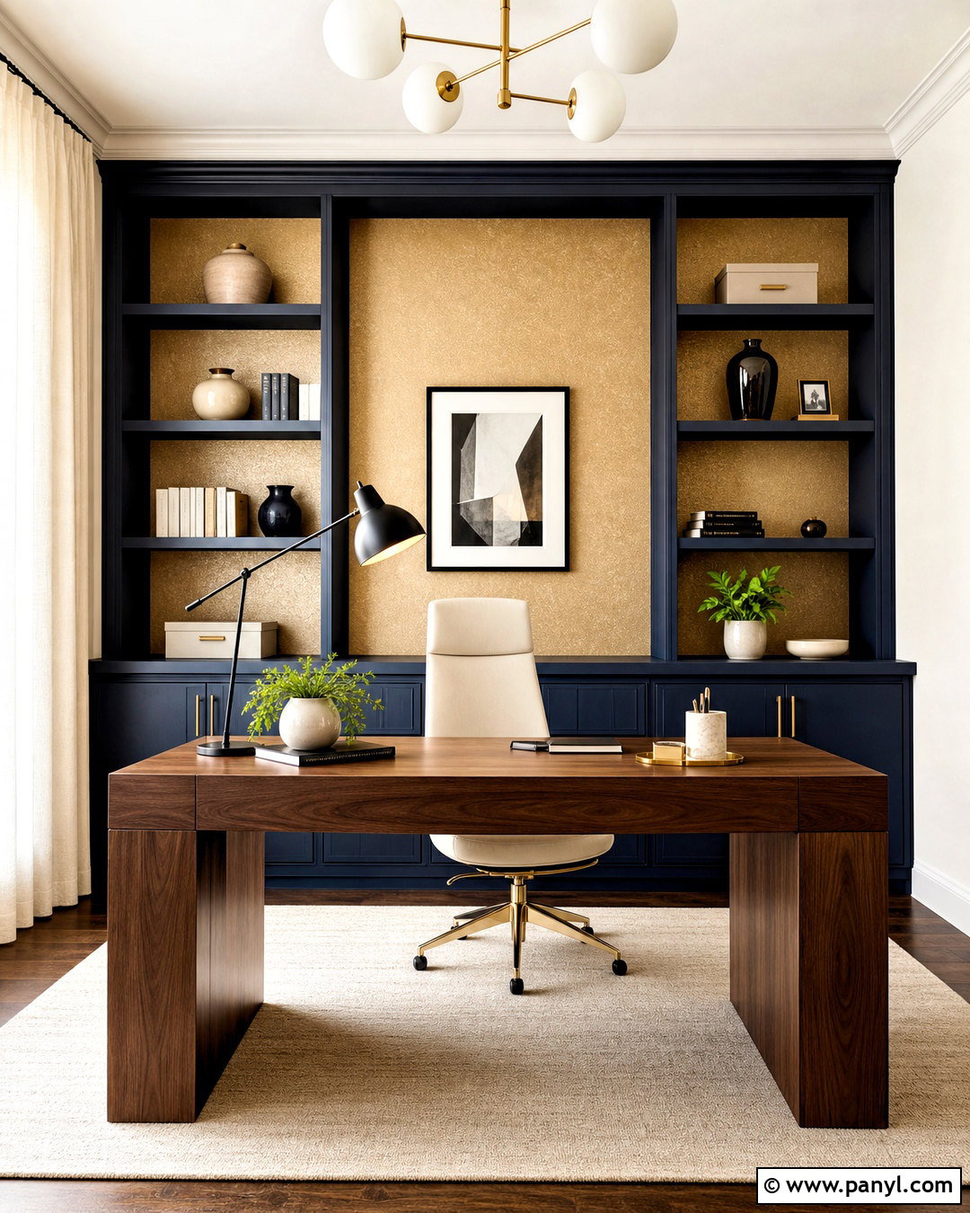 Gold Shimmer Home Office Wall - 20 gold shimmer wall ideas