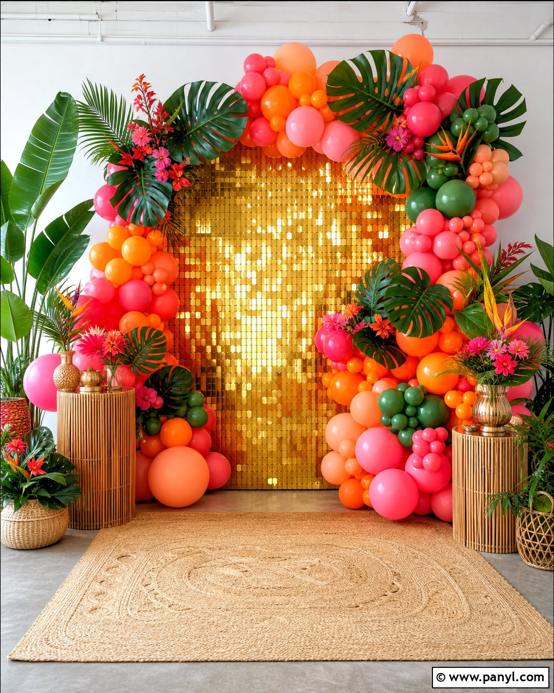Gold Shimmer Wall With Tropical Balloons - 20 shimmer wall with balloons