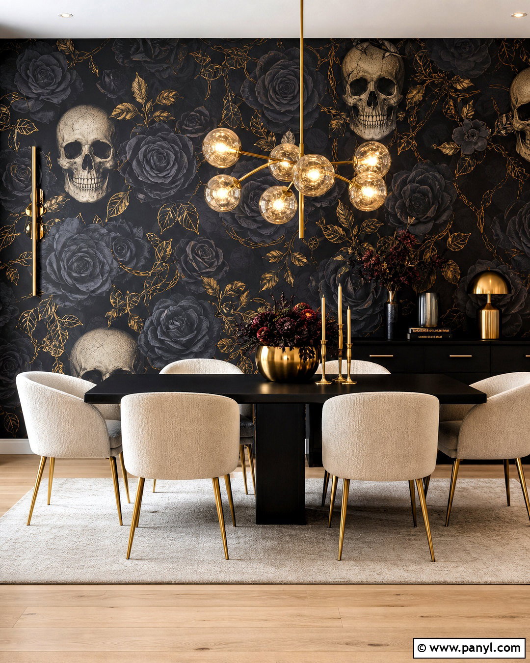 Gold Skull And Rose Wallpaper Dining Room - 20 skull and rose pattern wallpaper ideas