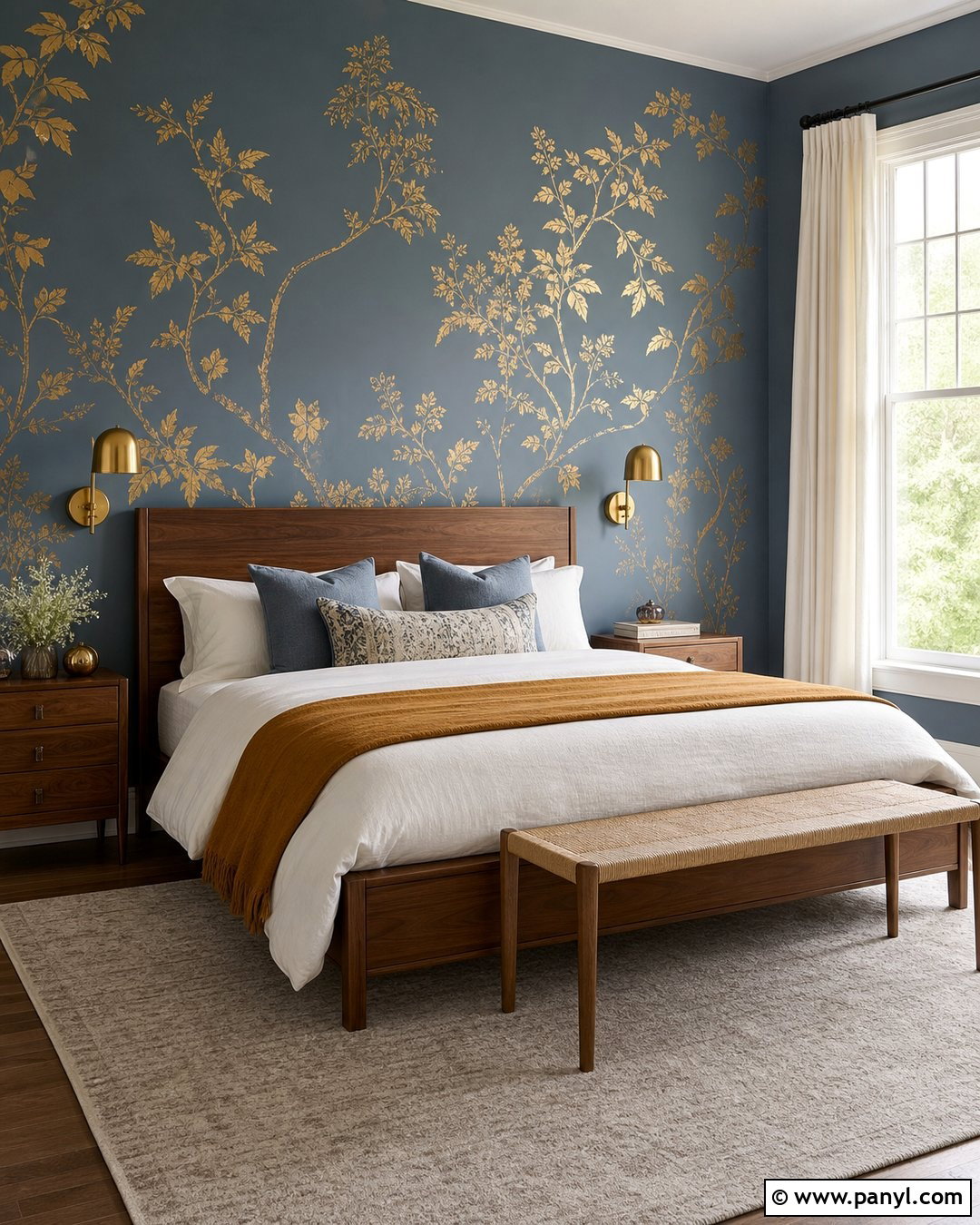 Gold Stencil Metallic Bedroom Wall - 35 metallic paint walls