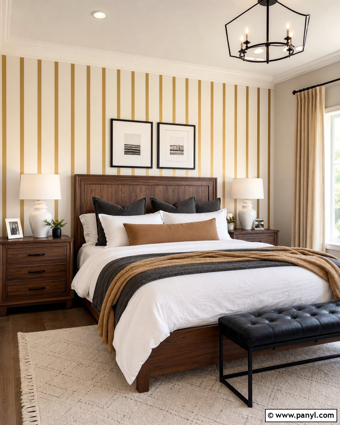 Gold Striped Bedroom Wall - 30 Golden Wall Paint Ideas