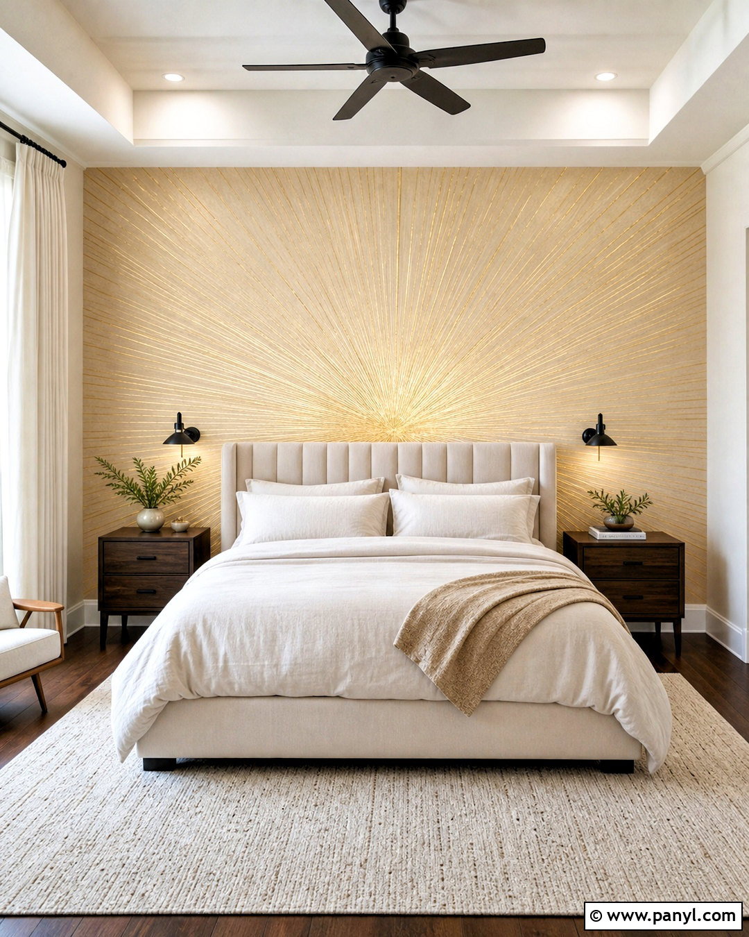 Gold Sunburst Bedroom Wall - 20 gold shimmer wall ideas