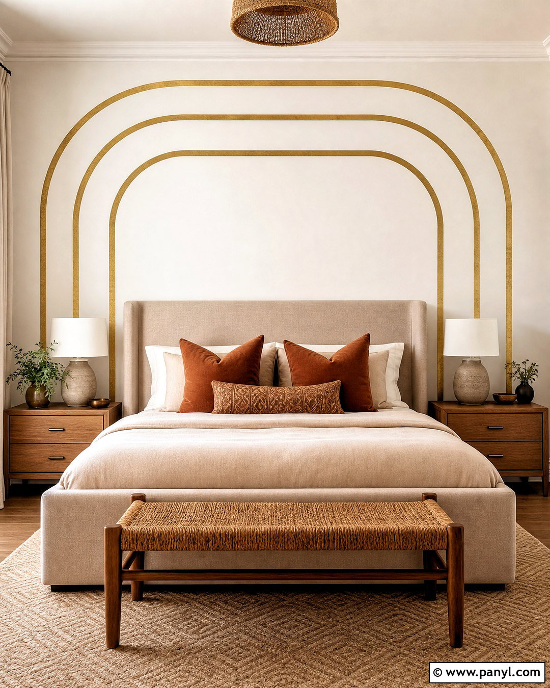 Gold Tape Arch Wall - 20 gold tape wall design ideas