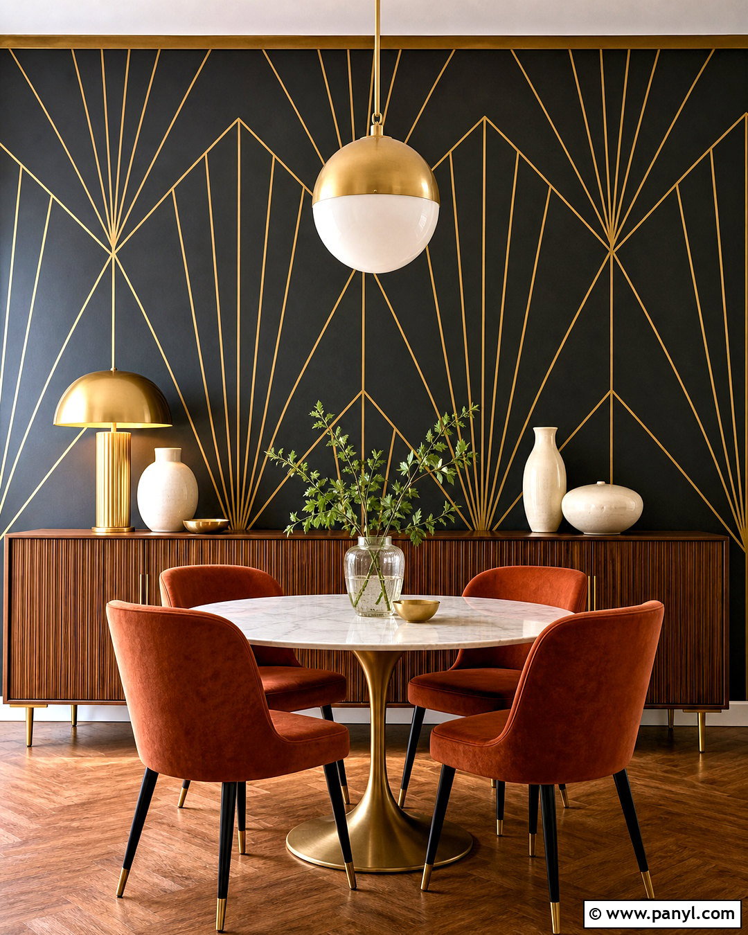 Gold Tape Art Deco Wall - 20 gold tape wall design ideas