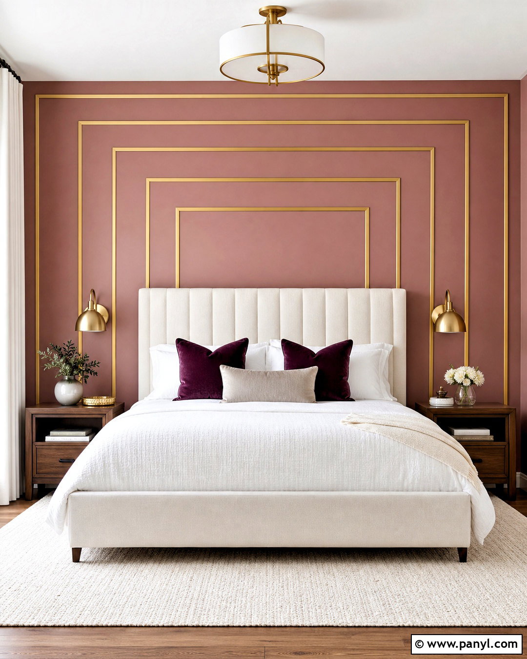 Gold Tape Bedroom Headboard Wall - 20 gold tape wall design ideas