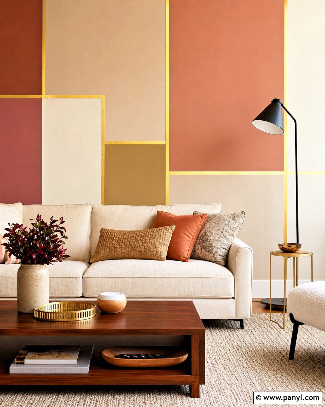 Gold Tape Color Block Wall - 20 gold tape wall design ideas