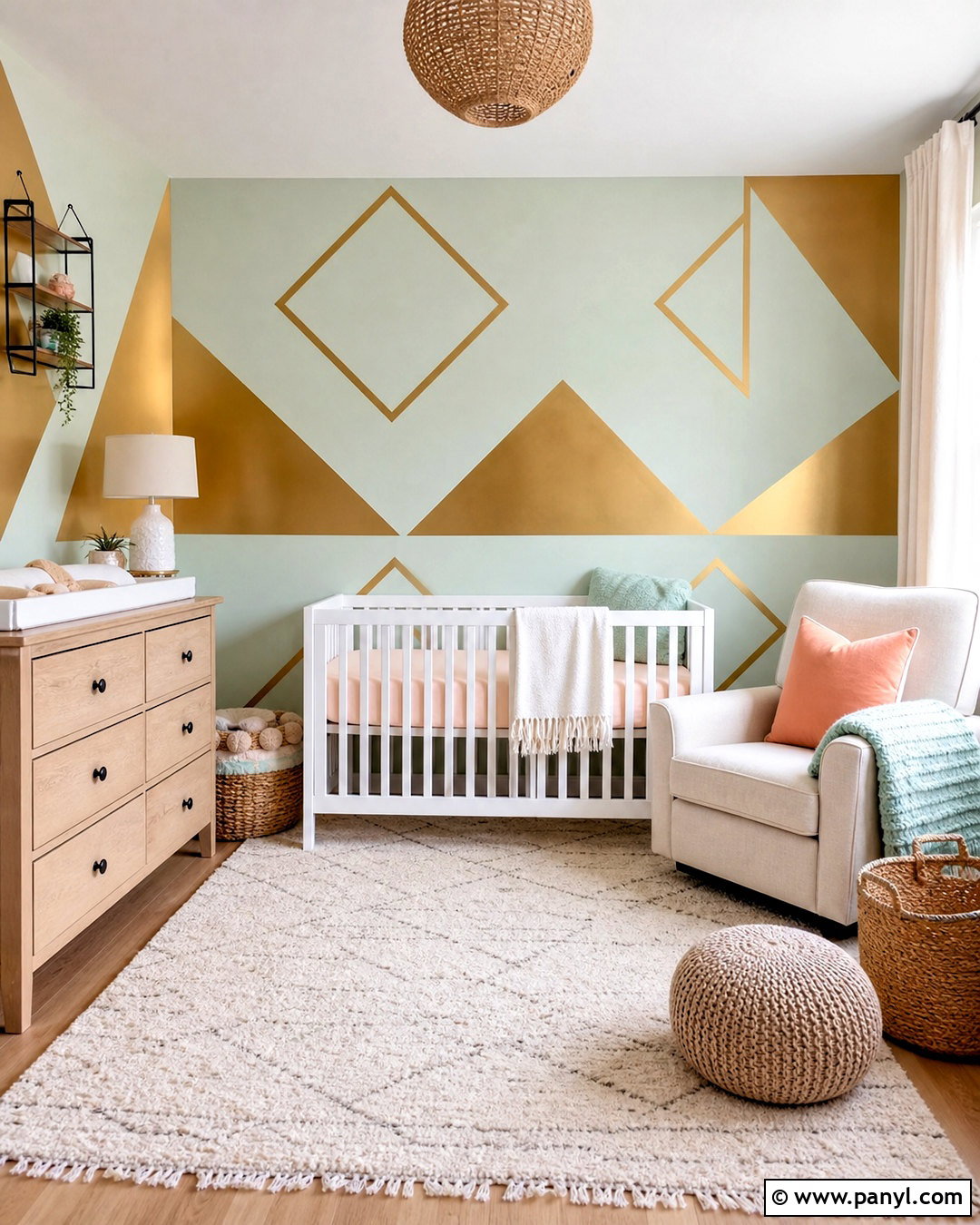 Gold Tape Geometric Nursery Wall - 20 gold tape wall design ideas