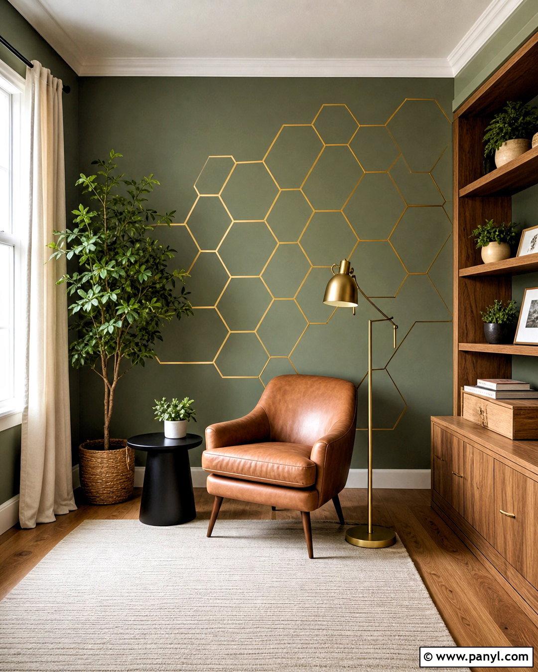 Gold Tape Hexagon Wall - 20 gold tape wall design ideas