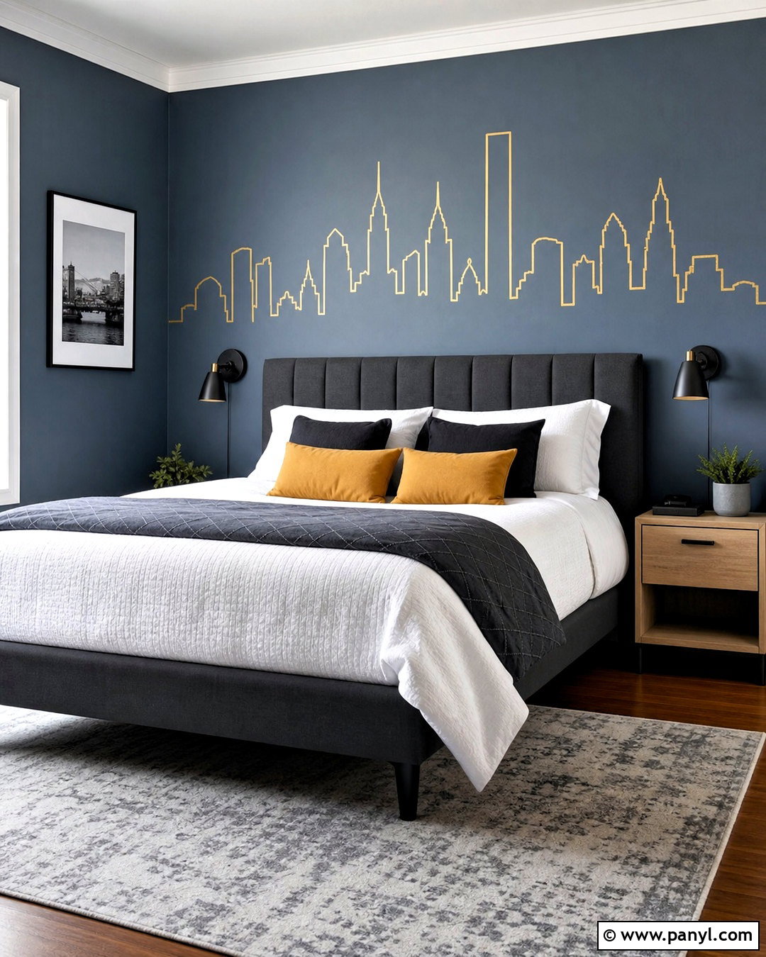 Gold Tape Skyline Wall - 20 gold tape wall design ideas