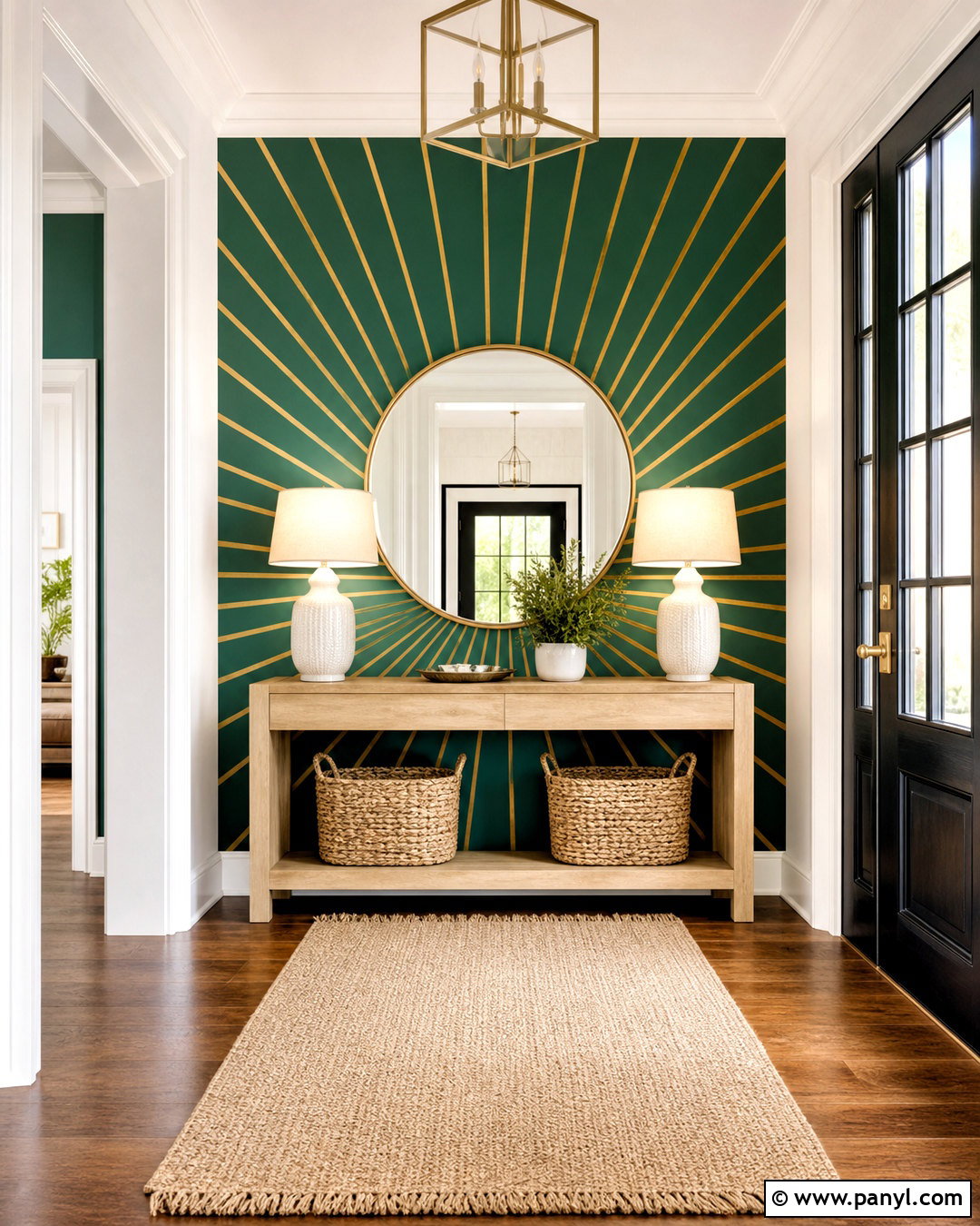 Gold Tape Sunburst Wall - 20 gold tape wall design ideas