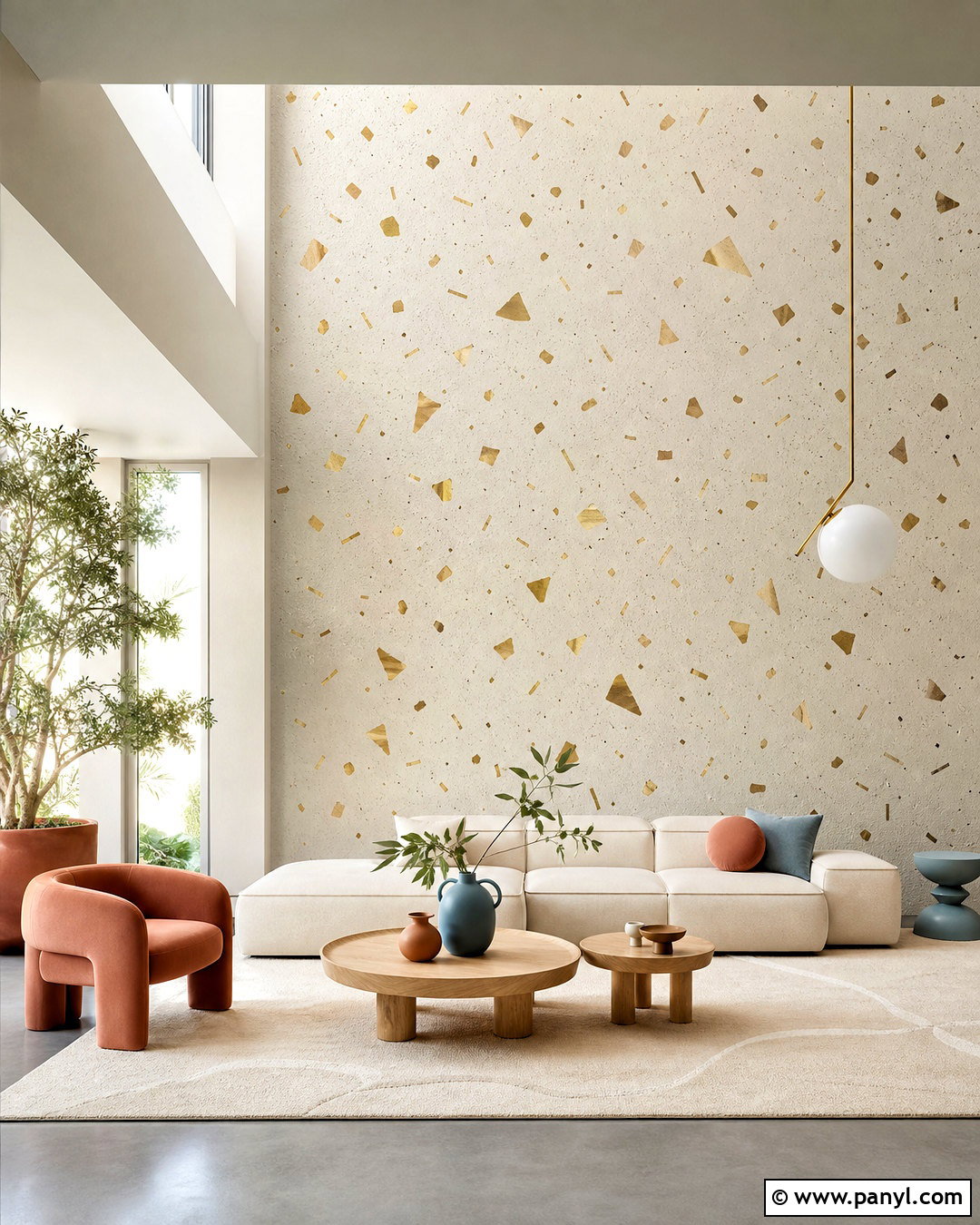 Gold Tape Terrazzo Wall - 20 gold tape wall design ideas